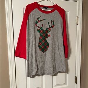 Sport-Tek Red and Gray Plaid Reindeer Long Sleeve Tee